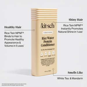 Kitsch Rice Water Protein Conditioner bottle with text highlighting benefits on a white background